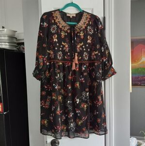 PHILOSOPHY Black Dress with Colorful Embroidery